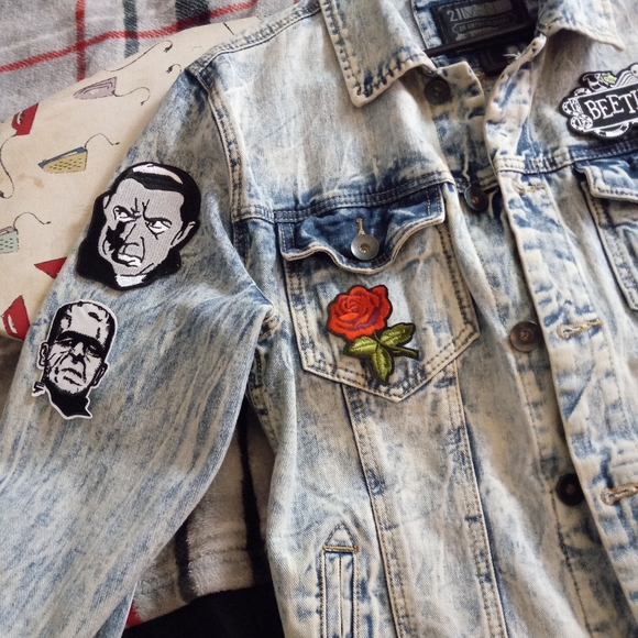 WIP NFS Acid washed classic horror lovers ooak custom upcycled patch jacket! - Picture 7 of 9
